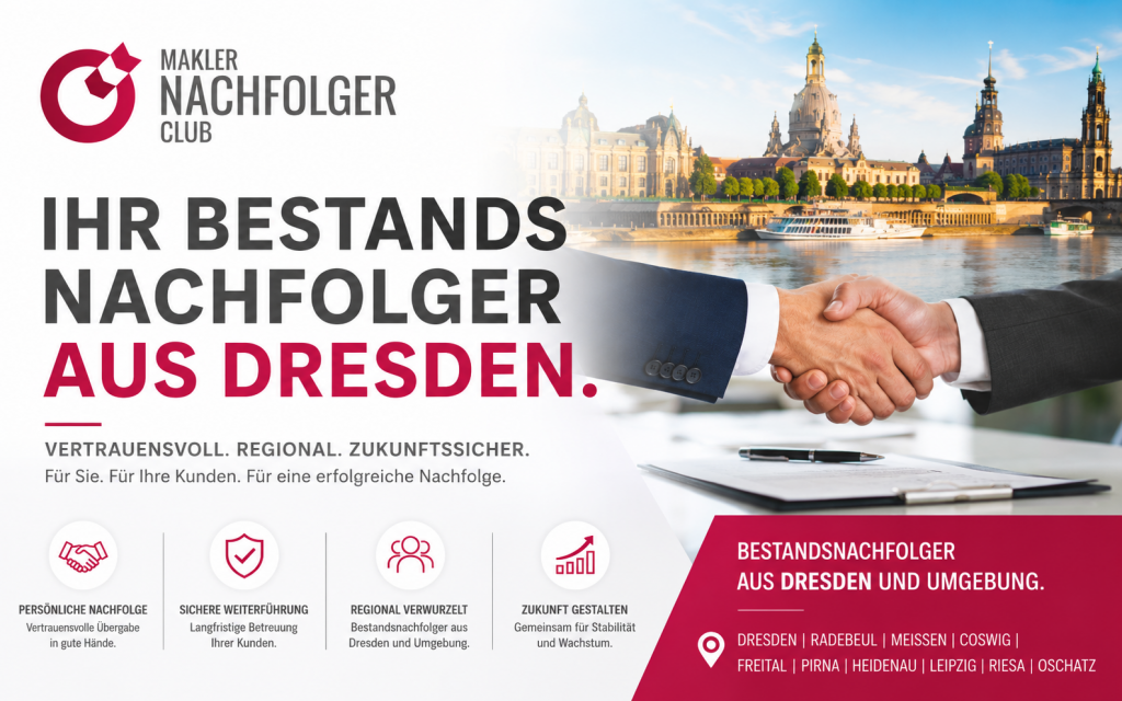 Bestandsnachfolger aus Dresden und Umgebung sucht einen Maklerbestand oder Maklerunternehmen im Raum Dresden, Radebeul, Meißen, Coswig, Freital, Pirna, Heidenau sowie weiteren Regionen Sachsens.