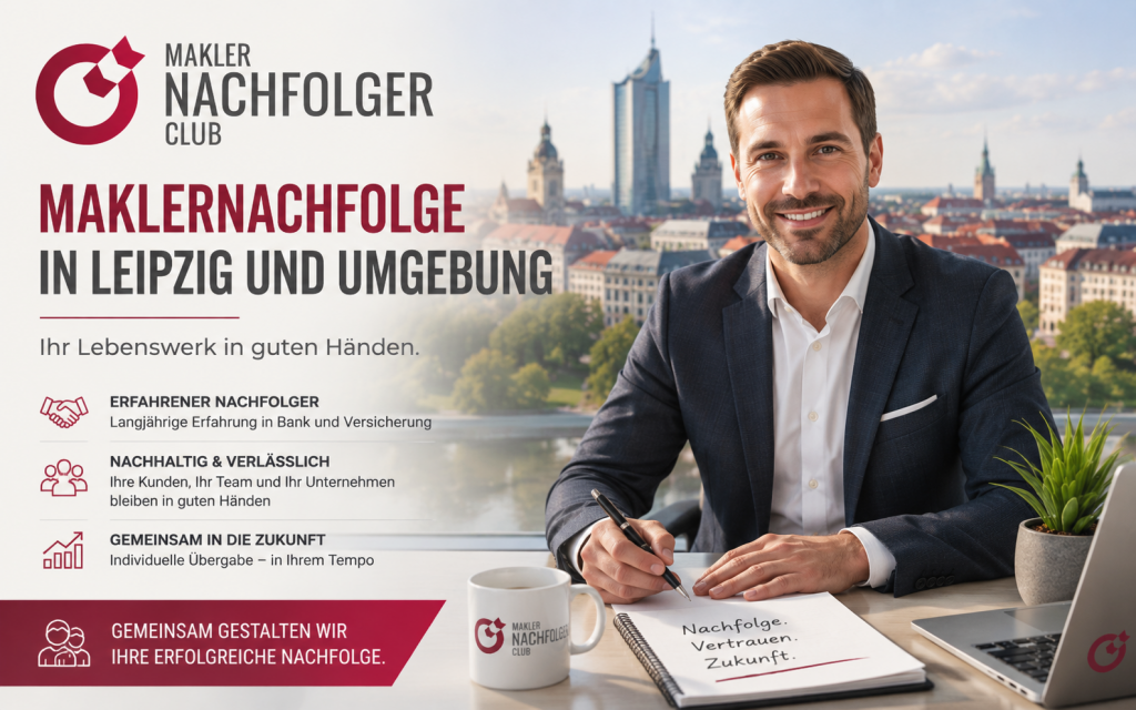 Maklernachfolge in Leipzig und Umgebung – Bestandsnachfolger sucht einen Maklerbestand oder Maklerunternehmen aus den Regionen Leipzig, Halle (Saale), Grimma, Borna, Delitzsch, Merseburg, Weißenfels, Naumburg, Zeitz und Bitterfeld-Wolfen