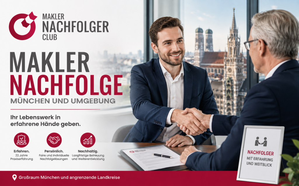 Maklernachfolge München und Umgebung – Bestandsnachfolger sucht einen Maklerbestand oder Maklerunternehmen aus den Regionen München, Bad Tölz / Bad Tölz-Wolfratshausen, Dachau, Ebersberg, Erding, Freising, Fürstenfeldbruck, Starnberg und Wolfratshausen.